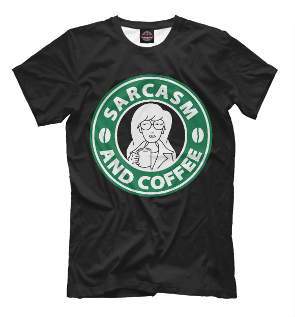 Мужская футболка с изображением Сарказм и кофе цвета Черный