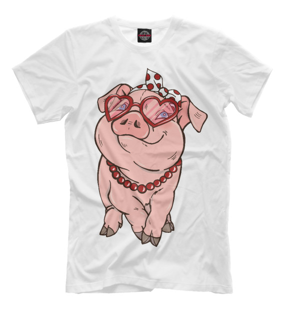 Мужская футболка с изображением Свинка модница цвета Молочно-белый