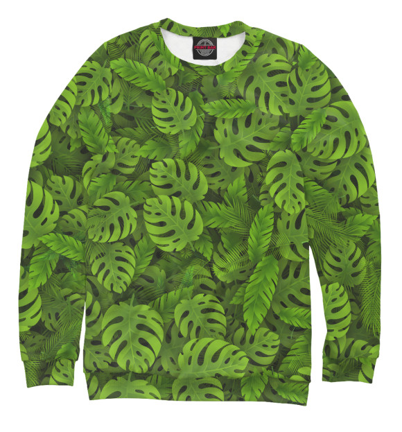Мужской свитшот с изображением Зеленые тропические листья цвета Белый