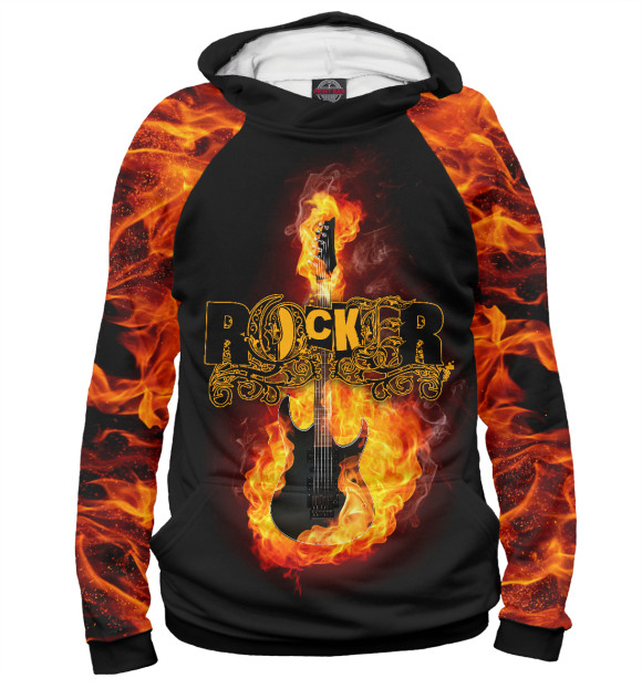 Женское худи с изображением Fire Guitar Rocker цвета Белый