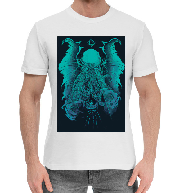 Мужская хлопковая футболка с изображением Ктулху цвета Белый