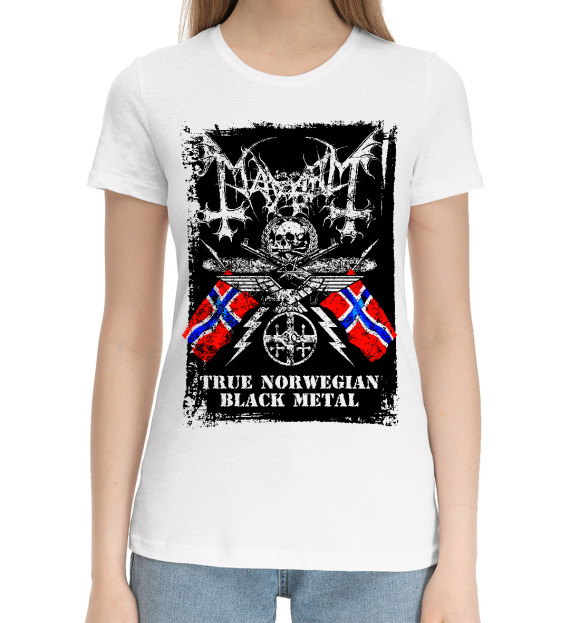 Женская хлопковая футболка с изображением Mayhem цвета Белый