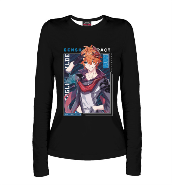 Женский лонгслив с изображением Тарталья. Genshin Impact цвета Белый