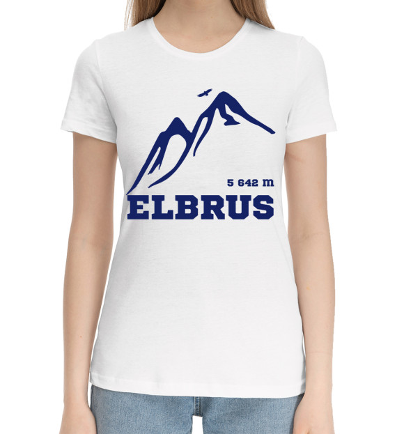 Женская хлопковая футболка с изображением Эльбрус вершина цвета Белый