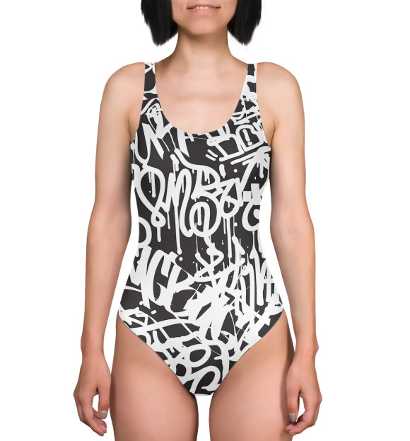 Купальник-боди с изображением Граффити цвета Белый