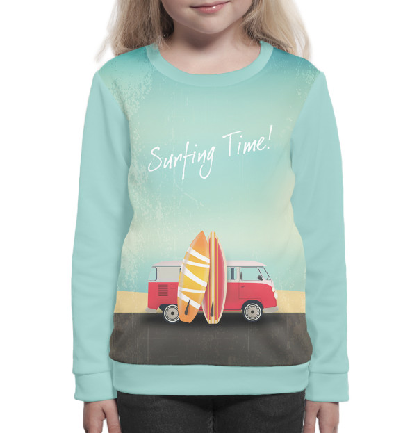 Свитшот для девочек с изображением Surfing Time! цвета Белый