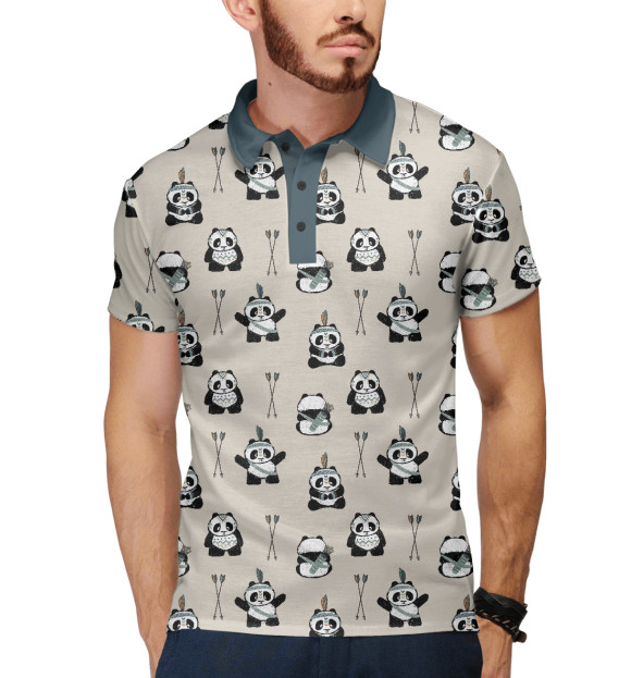 Мужское поло с изображением Индеец панда цвета Белый