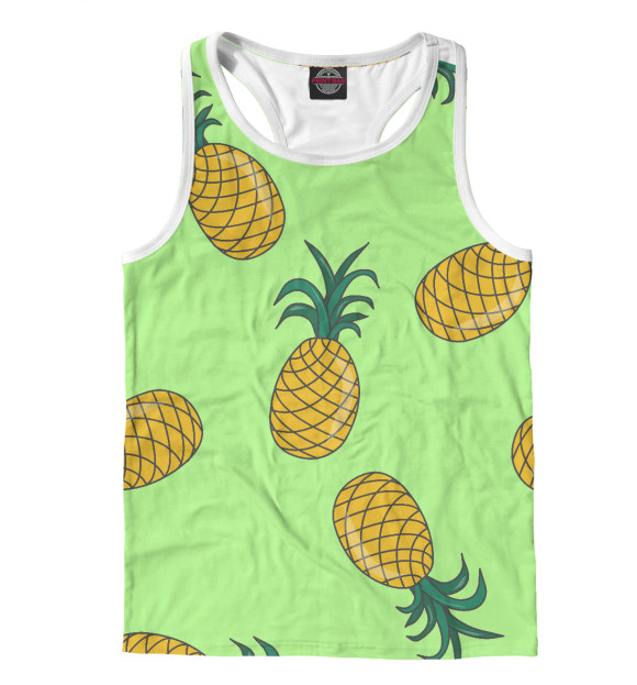 Мужская майка-борцовка с изображением Ананас на салатовом цвета Белый