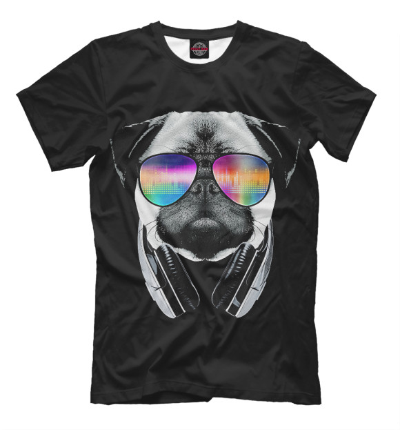 Мужская футболка с изображением Мопс цвета Черный
