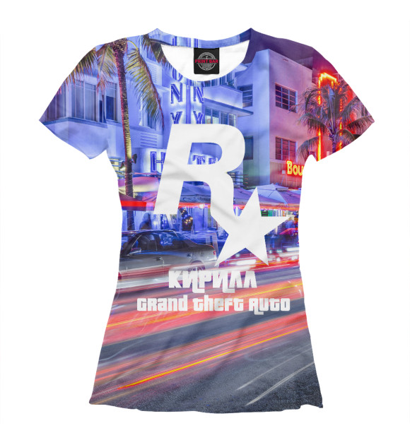 Женская футболка с изображением Кирилл в стиле GTA цвета Белый