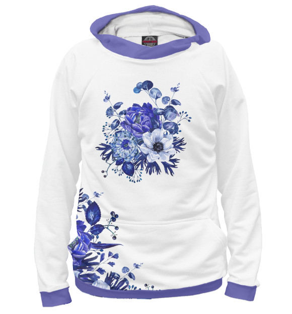 Женское худи с изображением Blue Flowers цвета Белый