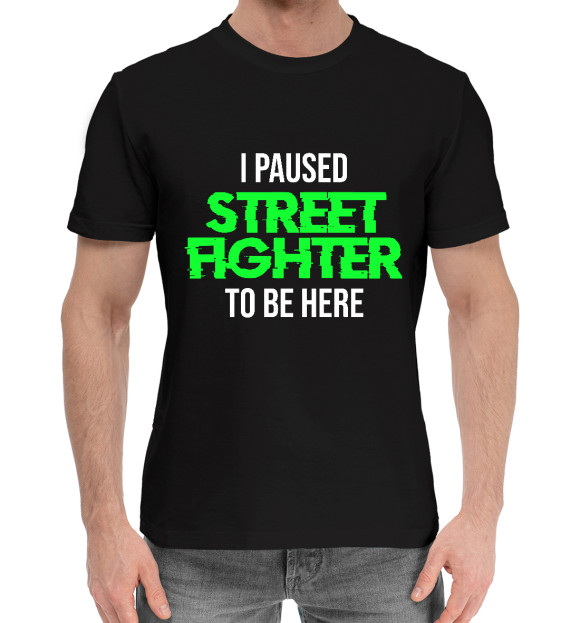 Мужская хлопковая футболка с изображением I Paused Street Fighter цвета Черный