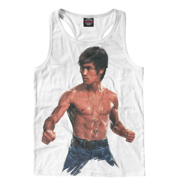 Мужская майка-борцовка с изображением Брюс Ли цвета Белый