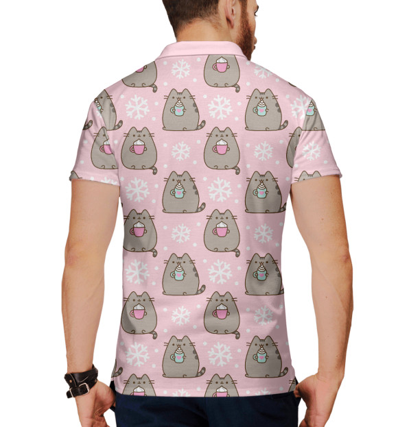Мужское поло с притом Pusheen Уютный Паттерн цвета Белый Мужское поло с изображением Pusheen Уютный Паттерн цвета Белый