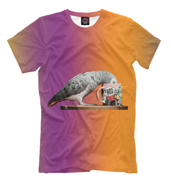 Мужская футболка с изображением Попугай цвета Молочно-белый