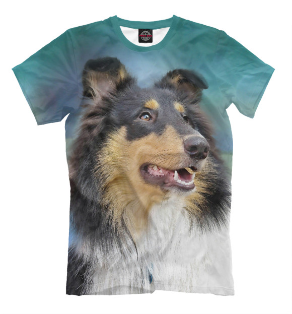 Мужская футболка с изображением Колли цвета Серый