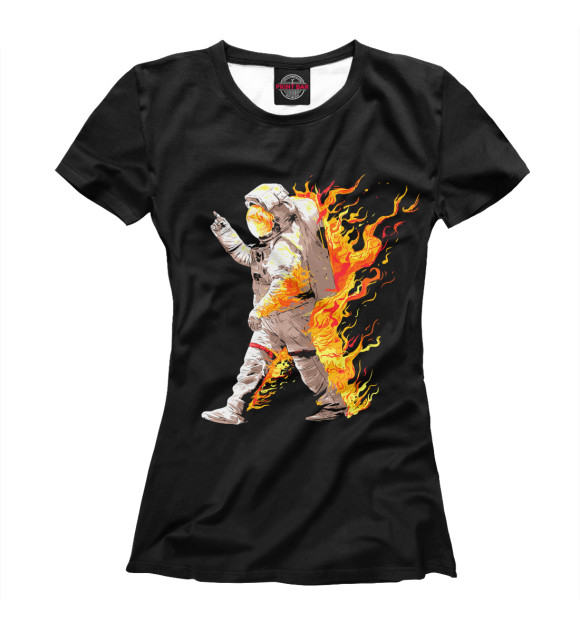 Женская футболка с изображением Астронавт в огне цвета Белый