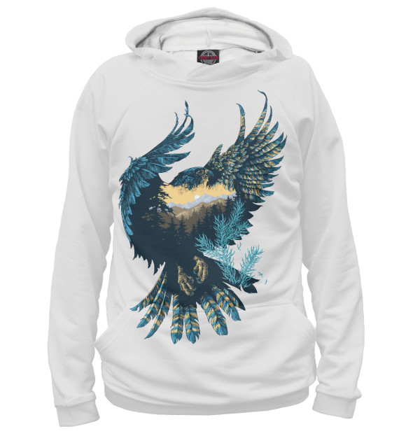 Мужское худи с изображением Ястреб цвета Белый