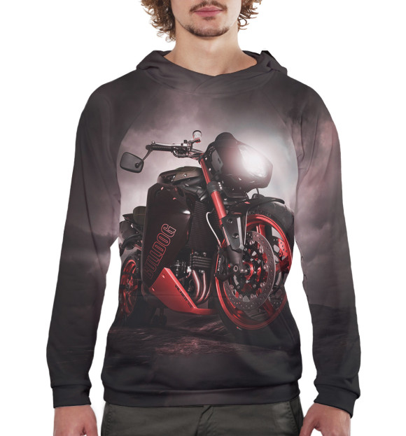 Мужское худи с изображением Мотоцикл цвета Белый