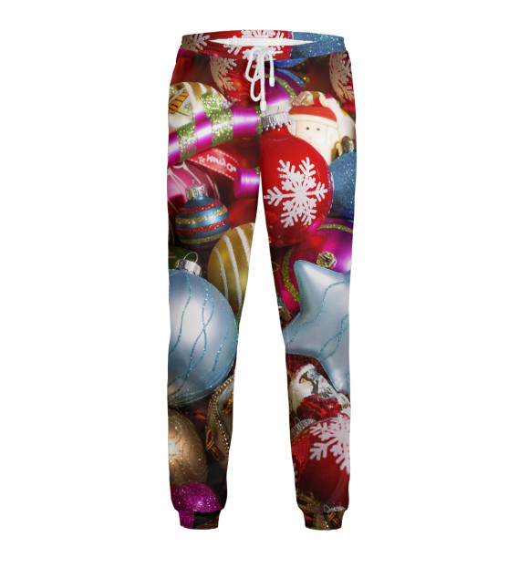 Мужские спортивные штаны с изображением Новогодние игрушки цвета Белый