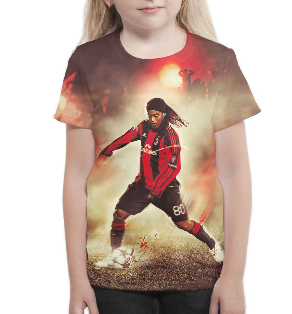 Футболка для девочек с изображением Роналдиньо цвета Белый