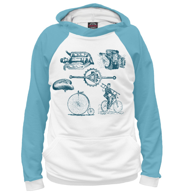 Мужское худи с изображением Retro Bike цвета Белый
