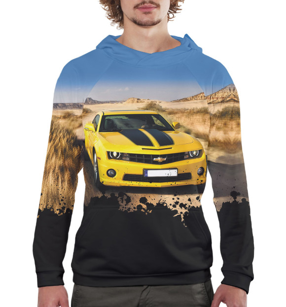 Мужское худи с изображением Chevrolet Camaro цвета Белый