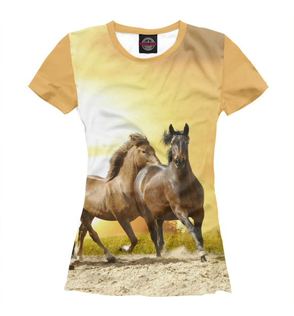 Женская футболка с изображением 3 коня цвета Белый