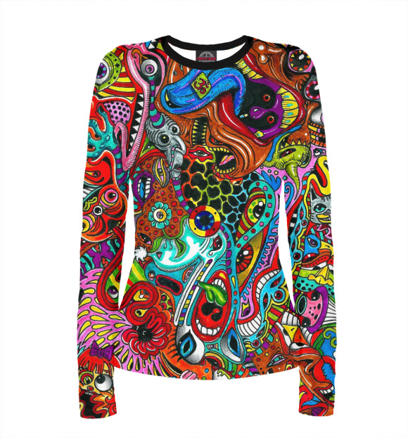 Женский лонгслив с изображением Psychedelic цвета Белый