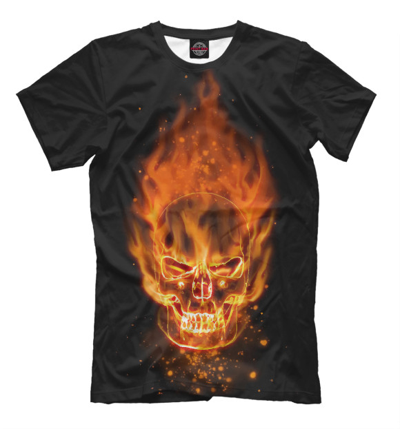 Мужская футболка с изображением Череп в огне цвета Белый