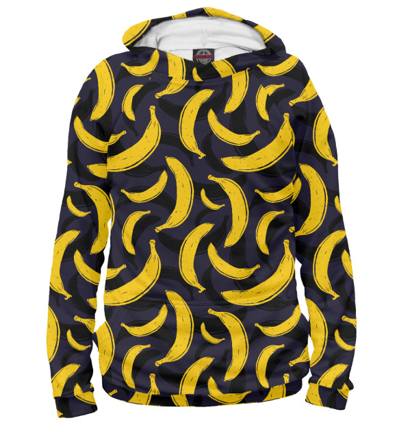 Мужское худи с притом Бананы цвета Белый Мужское худи с изображением Бананы цвета Белый