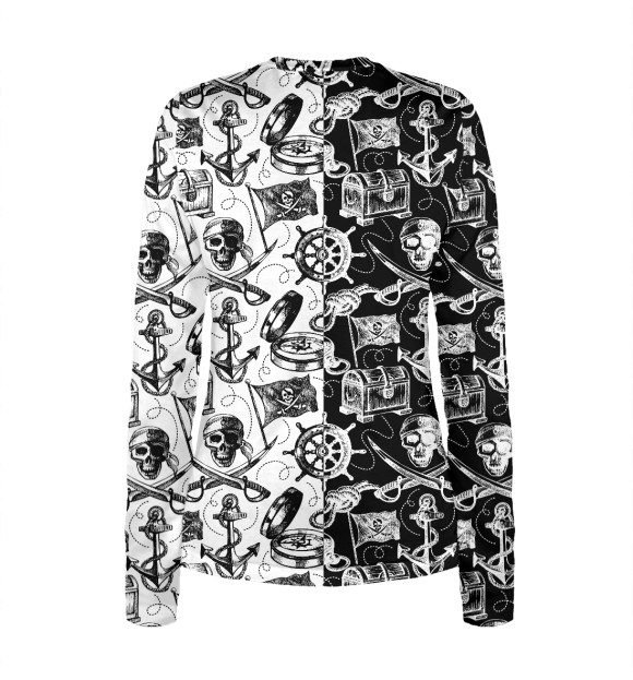 Женский лонгслив с изображением Пираты (pattern) цвета Белый
