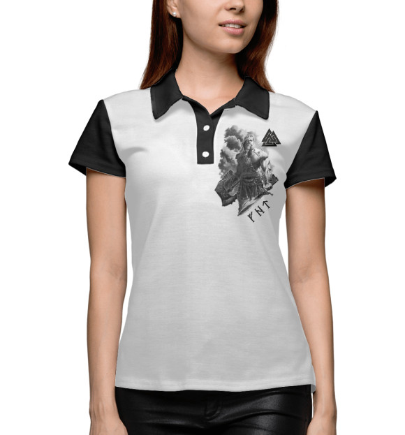 Женское поло с изображением Воин с боевыми символами цвета Белый