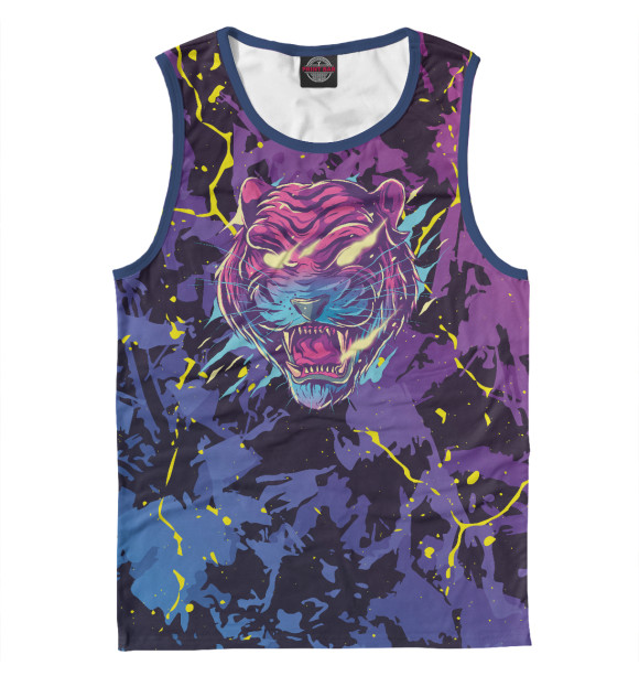 Майка для мальчика с притом Неоновый Тигр цвета Белый Майка для мальчика с изображением Неоновый Тигр цвета Белый