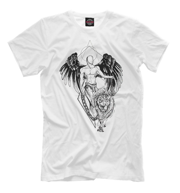 Мужская футболка с изображением Ангел и лев цвета Белый