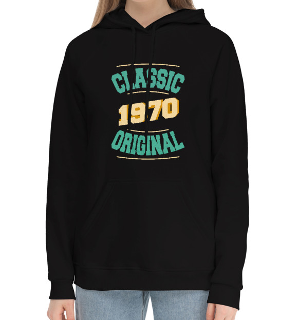 Женский хлопковый худи с изображением 1970 classic цвета Черный