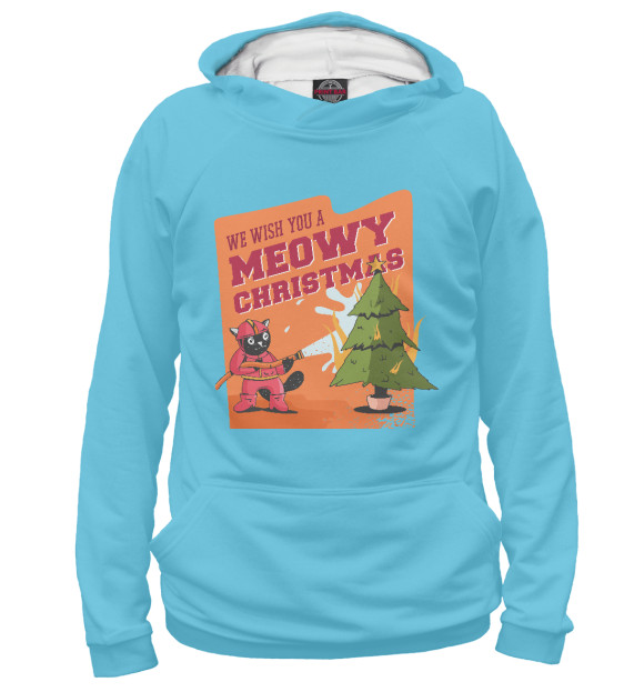 Худи для мальчика с изображением Meowy christmas цвета Белый