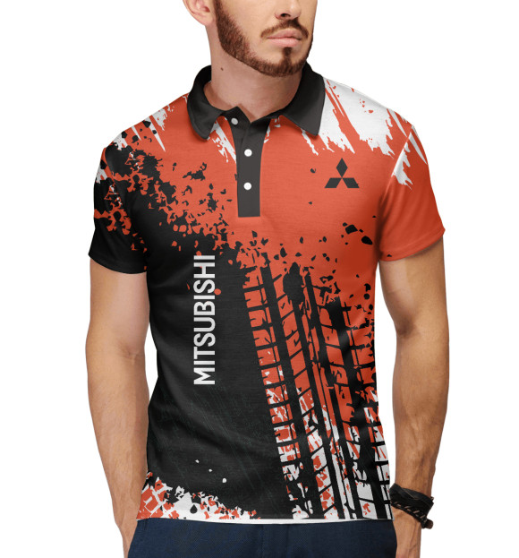 Мужское поло с изображением MITSUBISHI цвета Белый