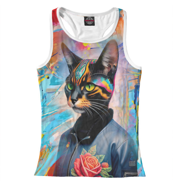 Женская майка-борцовка с изображением Кошка модница цвета Белый