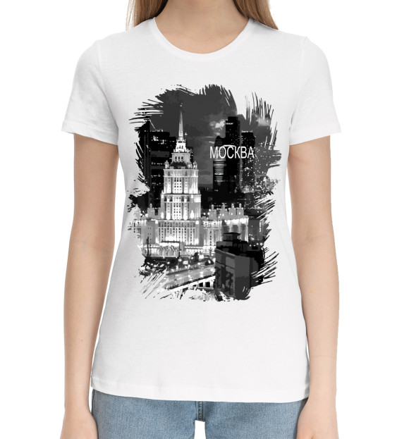 Женская хлопковая футболка с изображением Москва цвета Белый