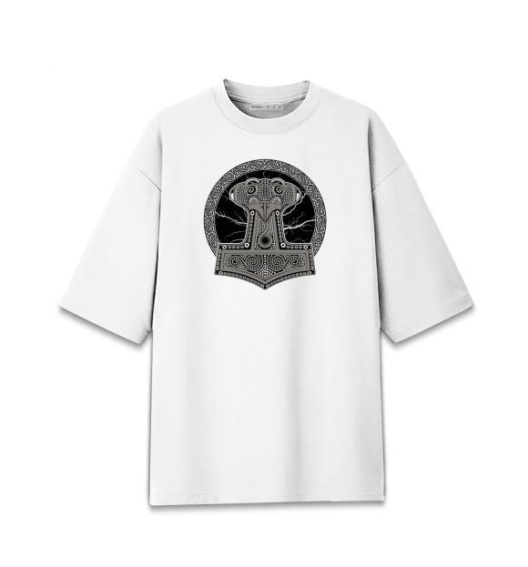Мужская футболка оверсайз с изображением Молот Тора цвета Белый