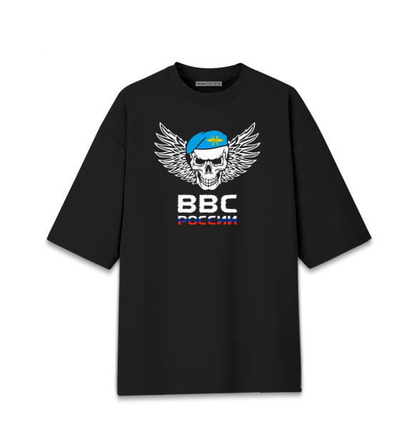 Женская футболка оверсайз с изображением ВВС РОССИИ цвета Черный