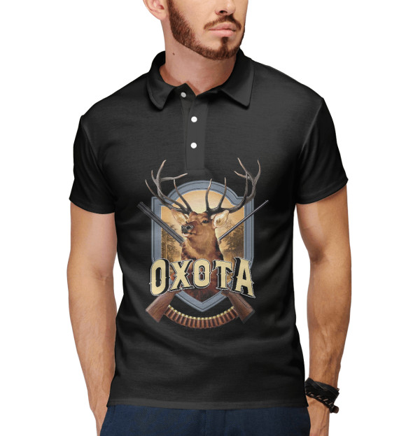 Мужское поло с изображением Охота цвета Белый