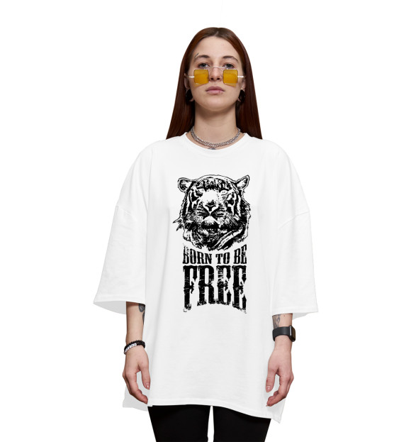 Женская футболка оверсайз с изображением Тигры цвета Белый