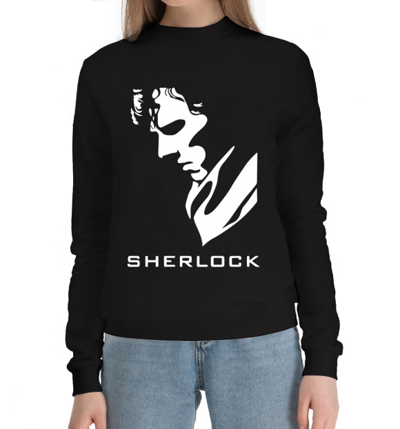 Женский хлопковый свитшот с изображением Шерлок цвета Черный