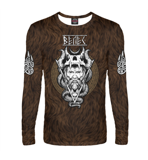 Мужской лонгслив с изображением Велес (медвежья шкура) цвета Белый