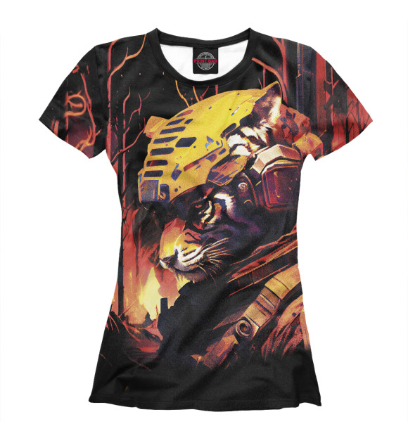 Женская футболка с изображением Тигр воин в огне цвета Белый