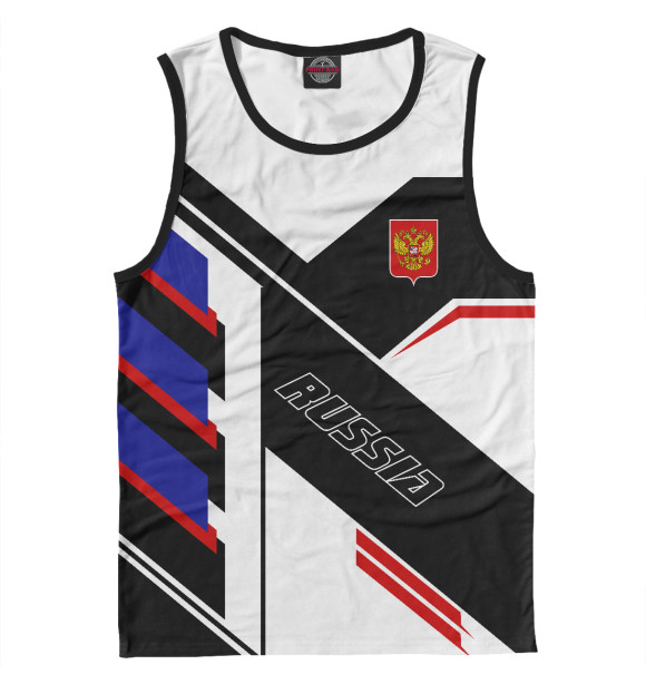 Мужская майка с изображением Флаг России на рукавах цвета Белый