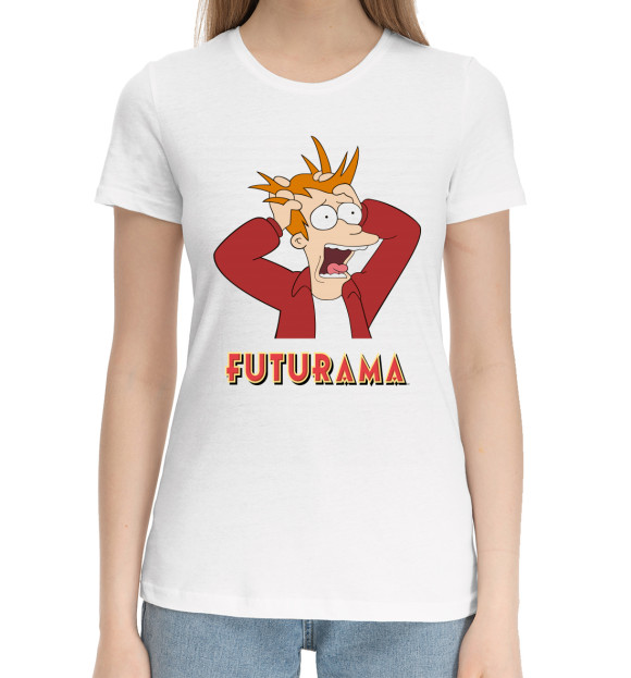 Женская хлопковая футболка с изображением Futurama цвета Белый
