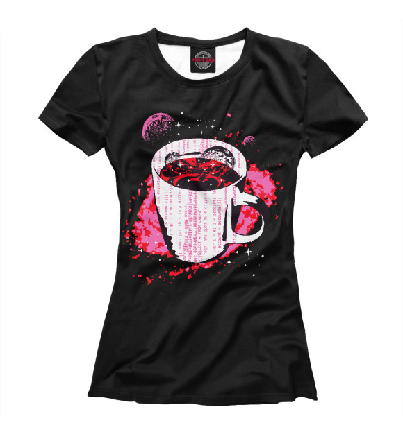 Женская футболка с изображением Космический кофе цвета Белый